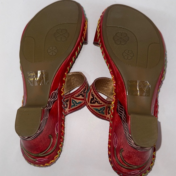Corky's Elite leather Hand painted Sandal Navajo Size 8 Red Bohemian - Picture 13 of 16